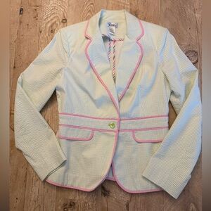 Lilly Pulitzer Green / White / Pink Seersucker Blazer 8